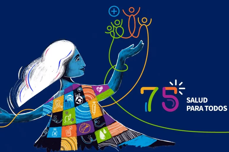 Imagen oficial del logo y el lema elegido este año por la Organización Mundial de la Salud para conmemorar el Día Mundial y el 75º aniversario de la organización. Foto: OMS.