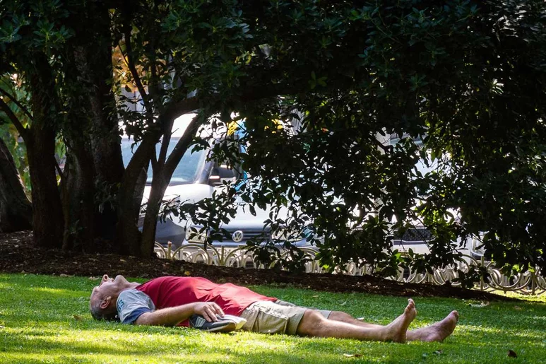 Un hombre duerme la siesta en un parque. Foto: UE/JMCADENAS UE/JMCadenas