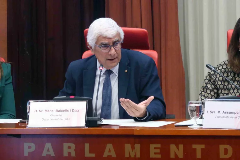 El consejero Manel Balcells en su comparecencia ante la Comisión de Salud del Parlamento catalán. Foto: GENERALITAT DE CATALUNYA. 